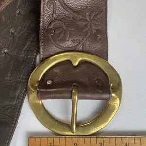 Vintage B-LOW the Belt 34in Oversized Brass Buckle Wide Leather Floral Stitching Vintage B-LOW the Belt 34in Oversized Brass Buckle Wide Soft  main image 4